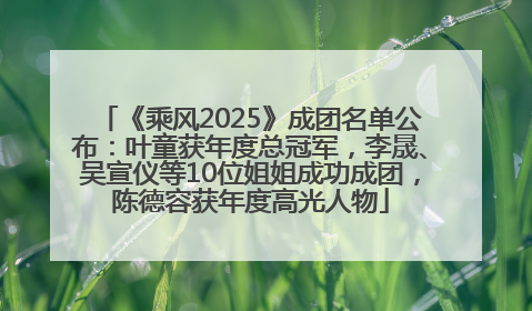 《乘风2025》成团名单公布：叶童获年度总冠军，李晟、吴宣仪等10位姐姐成功成团，陈德容获年度高光人物