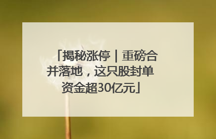 揭秘涨停｜重磅合并落地，这只股封单资金超30亿元